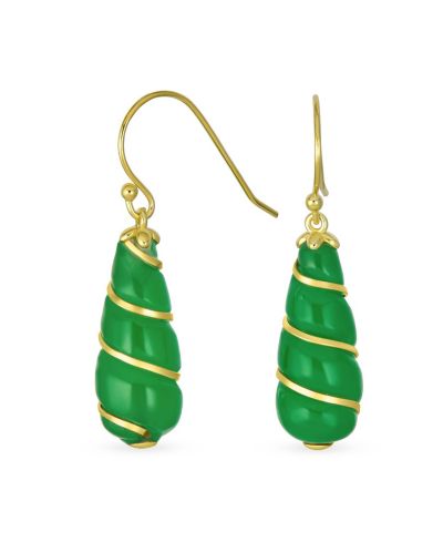 Bling Jewelry Twisting Swirl Light Green Jade Teardrop Earrings Gold Sterling Silver