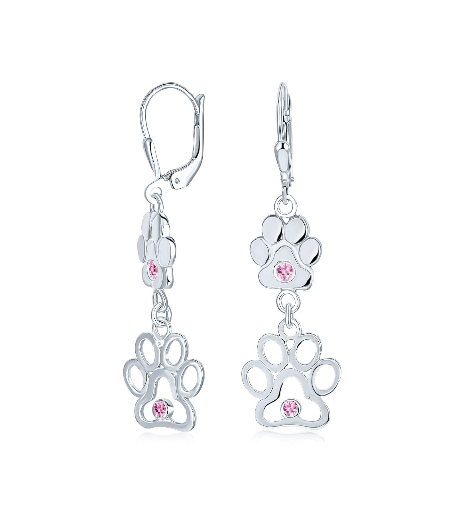Серьги Bling Jewelry Animal Paw Print Dangle Stud Purple CZ Sterling Silver Leverback