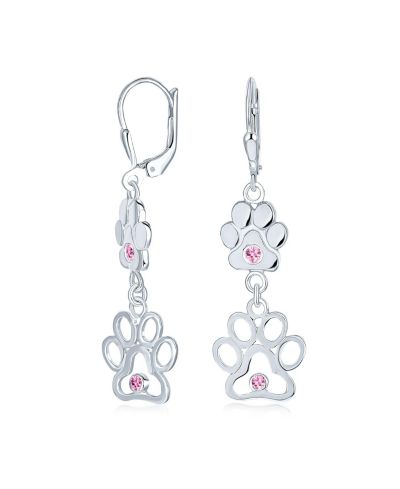 Серьги Bling Jewelry Animal Paw Print Dangle Stud Purple CZ Sterling Silver Leverback