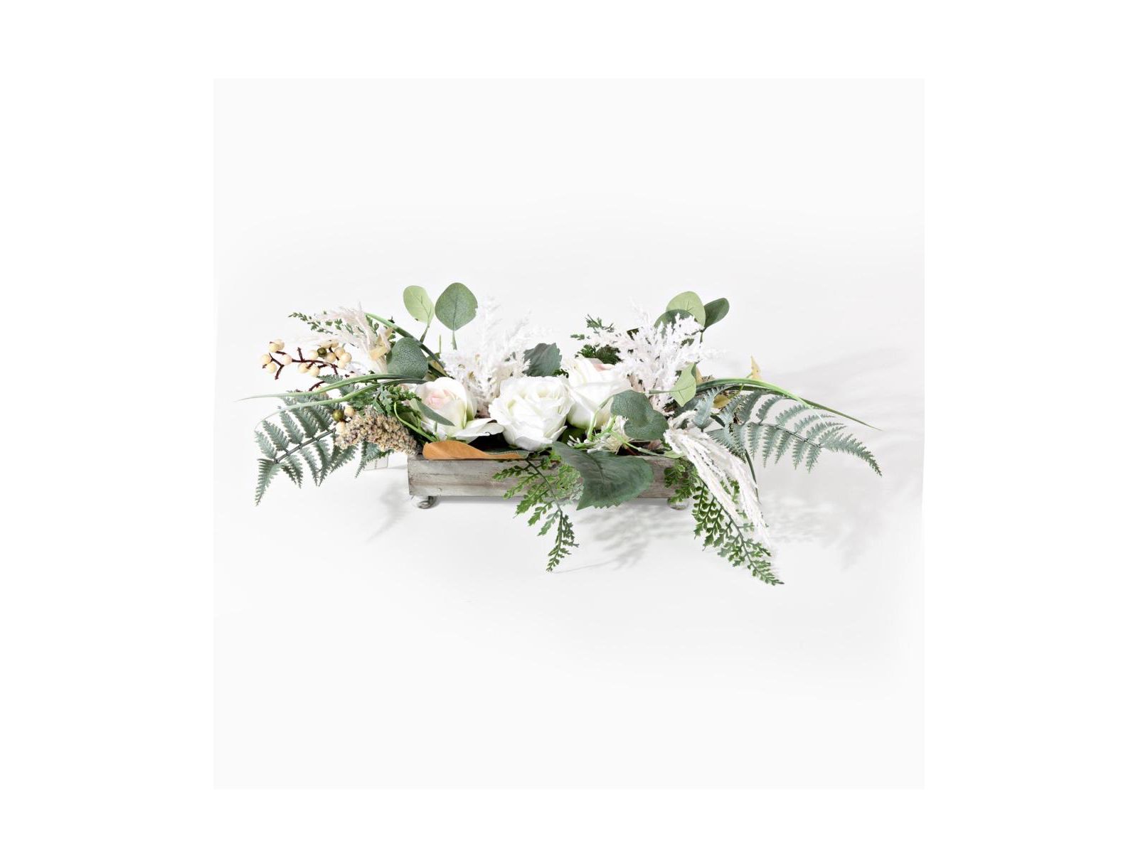Faux 10 Inch Rose & Fern Potted Arrangement