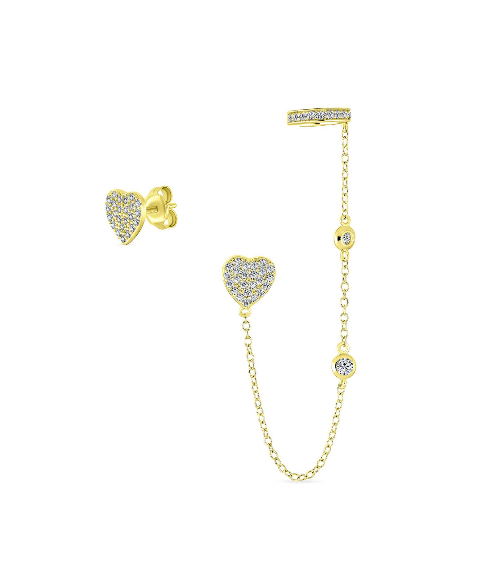 Bling Jewelry серьги-кафф и гвоздики с сердечком из серебра 925 с камнями CZ