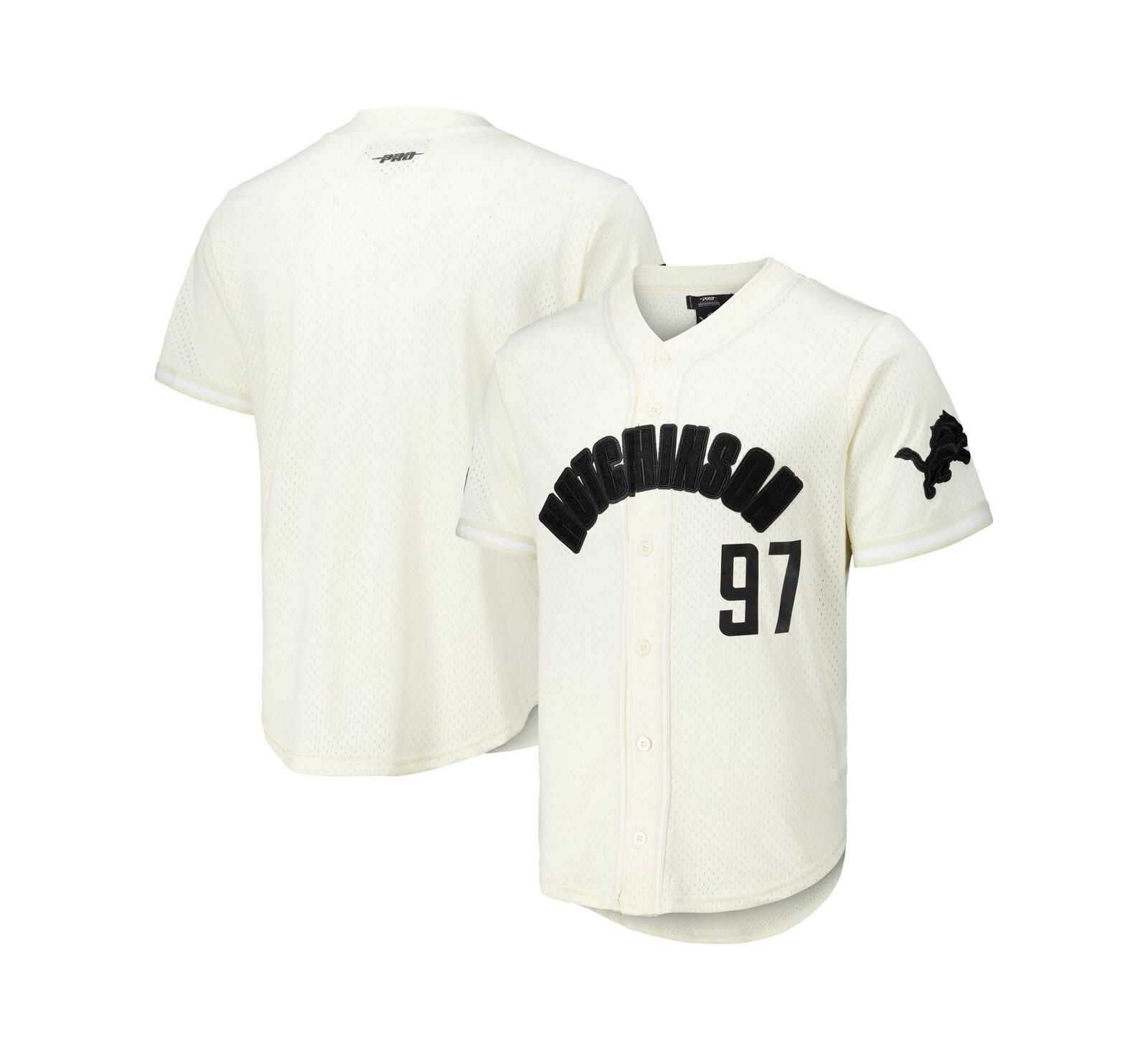Мужская бейсбольная джерси Pro Standard Aidan Hutchinson Cream Detroit Lions Name & Number Triple Tonal Button-Up