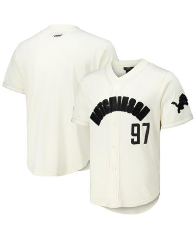Pro Standard Men's Aidan Hutchinson Cream Detroit Lions Name & Number Triple Tonal Button-Up Baseball Jersey