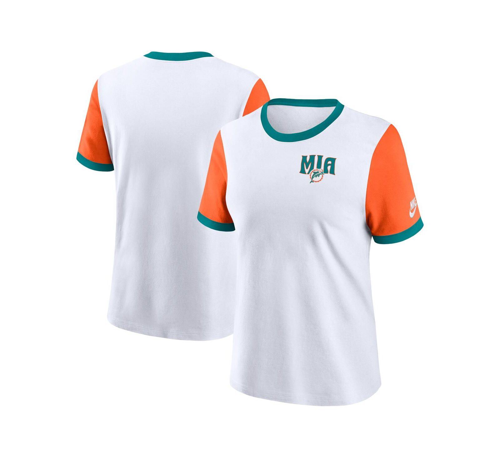 Nike Women's White/Orange Miami Dolphins Rewind Ringer T-Shirt