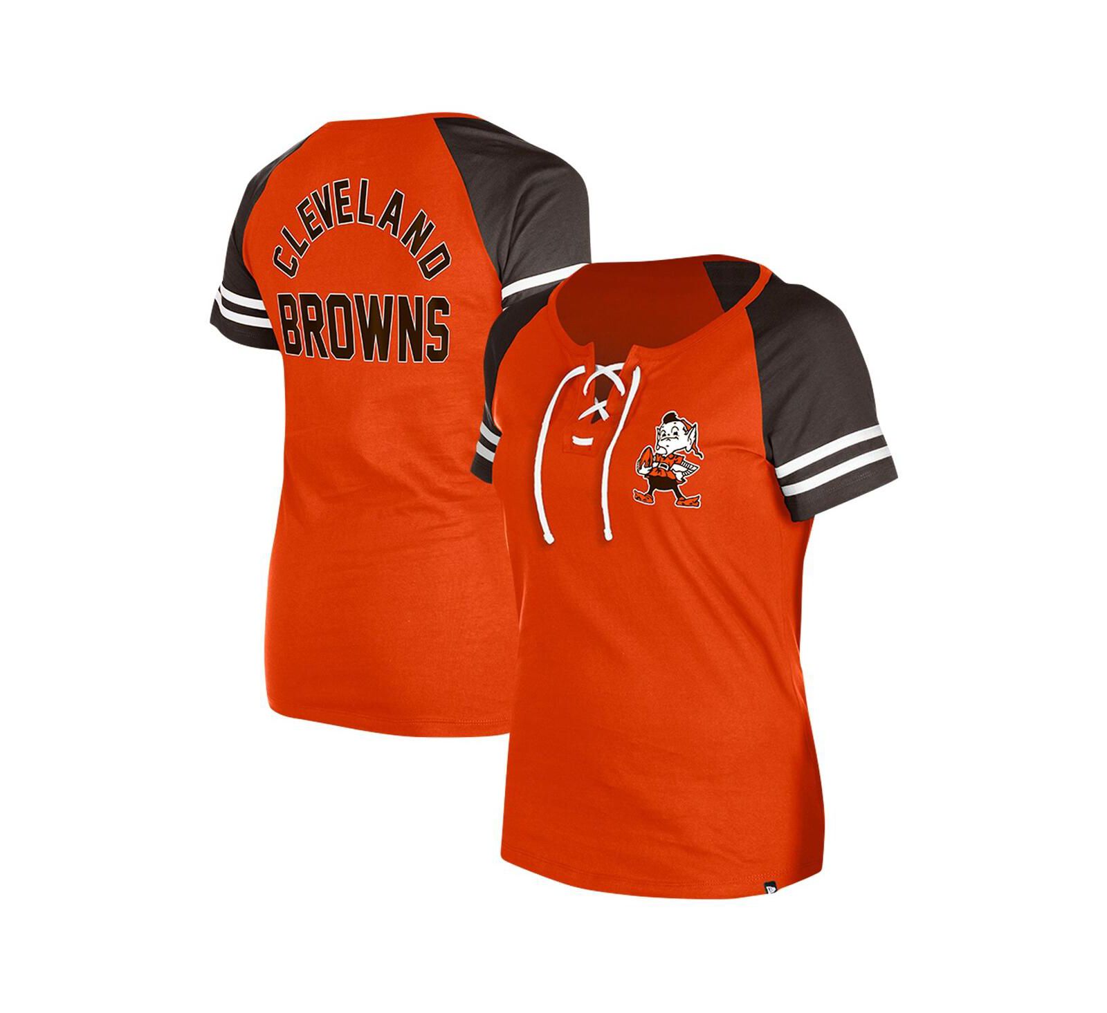 New Era Women's Orange Cleveland Browns Throwback Lace-Up Raglan T-Shirt