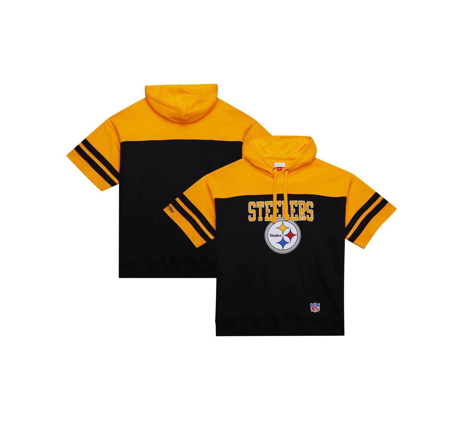 Mitchell & Ness Men's Black Pittsburgh Steelers Off Field Vintage-like Logo Short Sleeve Pullover Hoodie