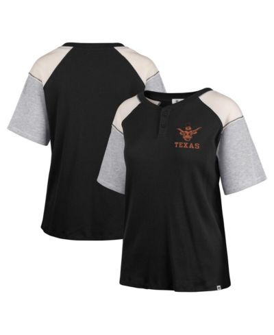 '47 Brand Женская футболка Henley Raglan Colorblock, Black Texas Longhorns Underline Harvey
