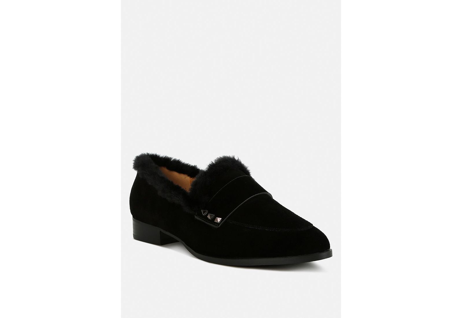 Rag and Co Womens Allie Faux Fur Trim Suede Loafers