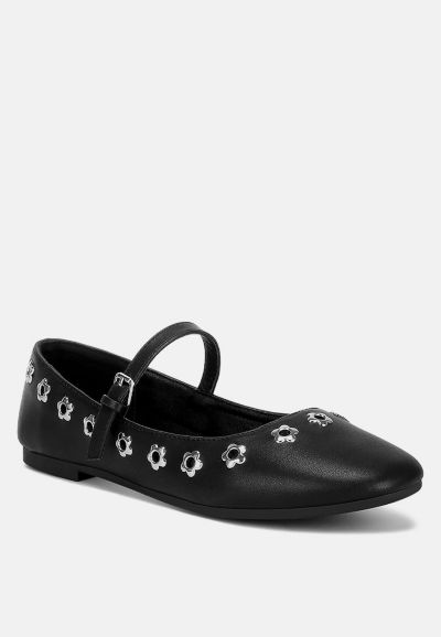 London Rag Womens Tanzer Floral Eyelet Strapped Ballerinas