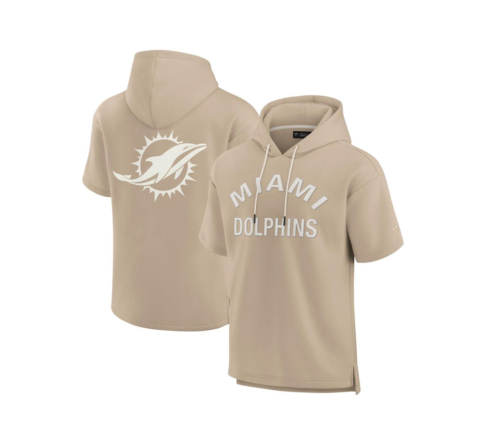 Fanatics Men's and Women's Khaki Miami Dolphins Elements Super Soft Fleece Short Sleeve Pullover Hoodie