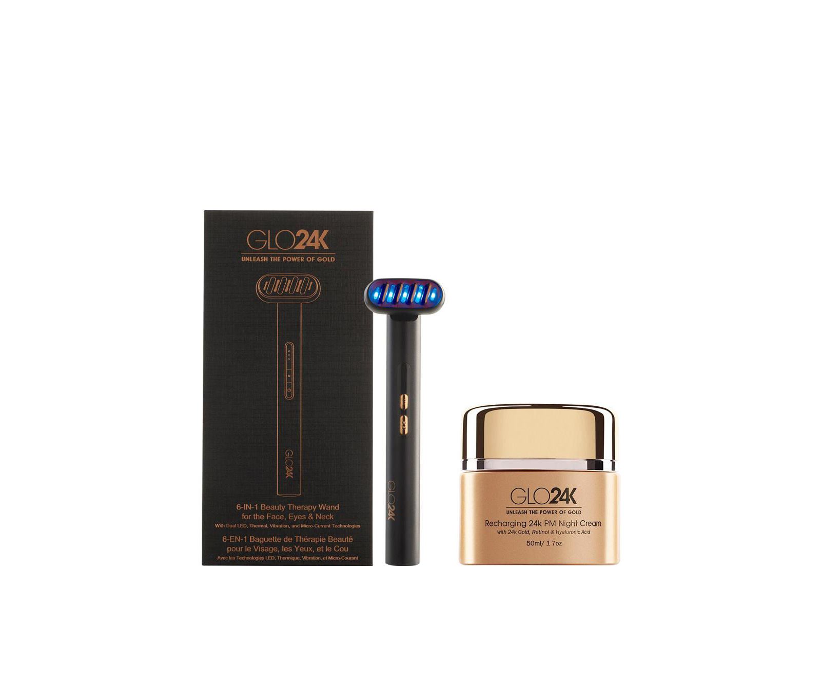 GLO24K насадка для терапии лица, глаз и шеи 6-в-1 и ночной крем 24K