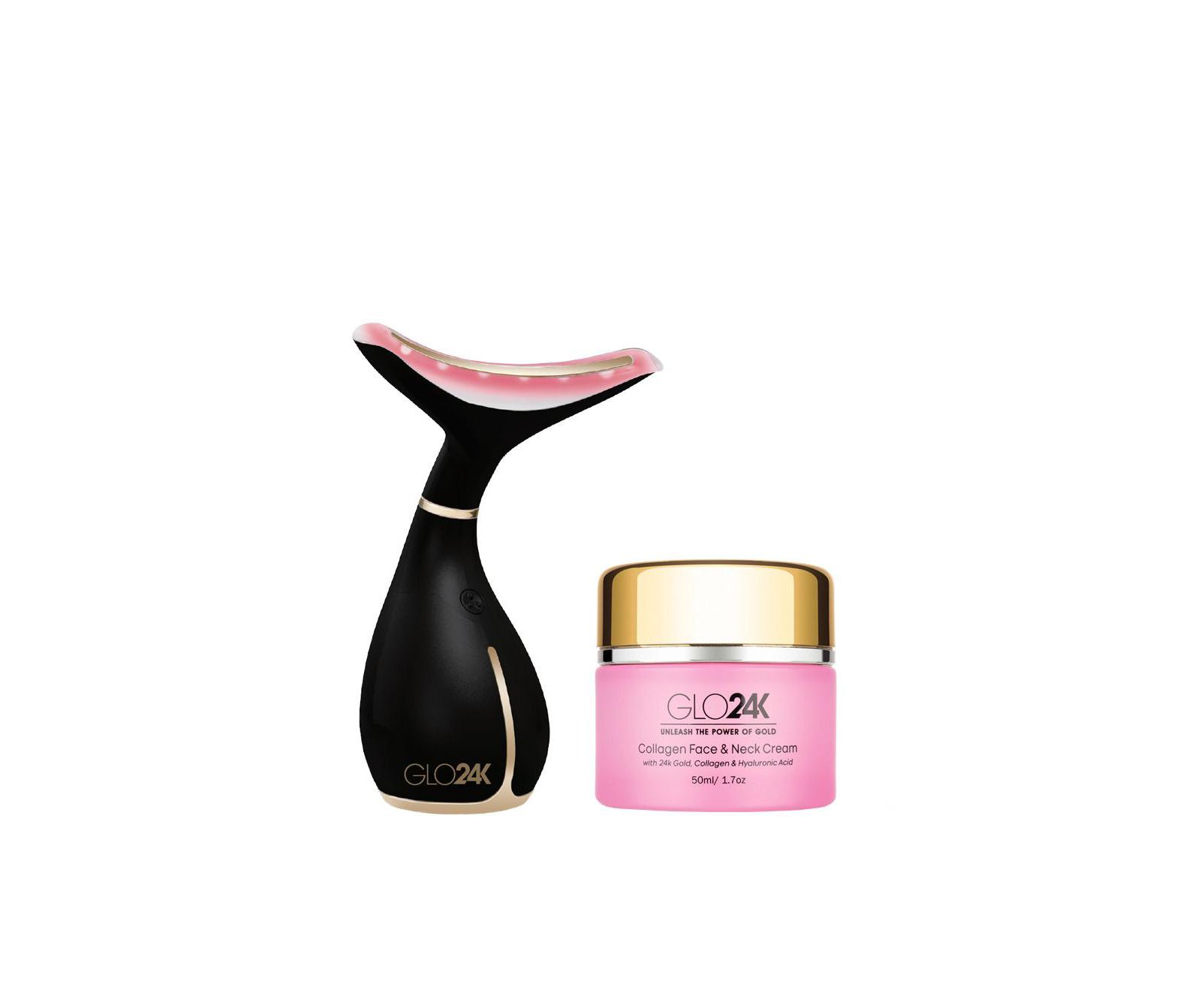 Массажер для лица и шеи GLO24K LED + сыворотка для шеи Collagen