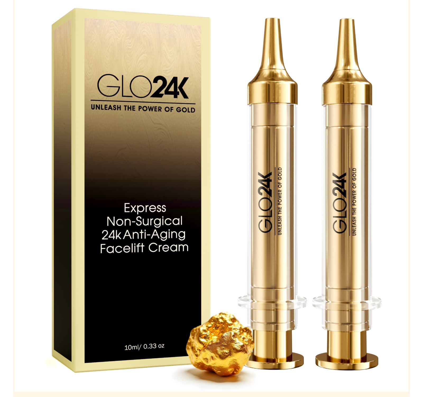 GLO24K крем для мгновенного лифтинга с 24k золотом, гиалуроновой кислотой, пептидами и витаминами, упаковка 2 шт