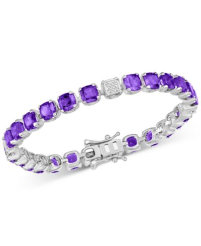Lab Grown Amethyst & Diamond Accent Flex Bracelet in Sterling Silver (Also available in Blue Topaz & Garnet)