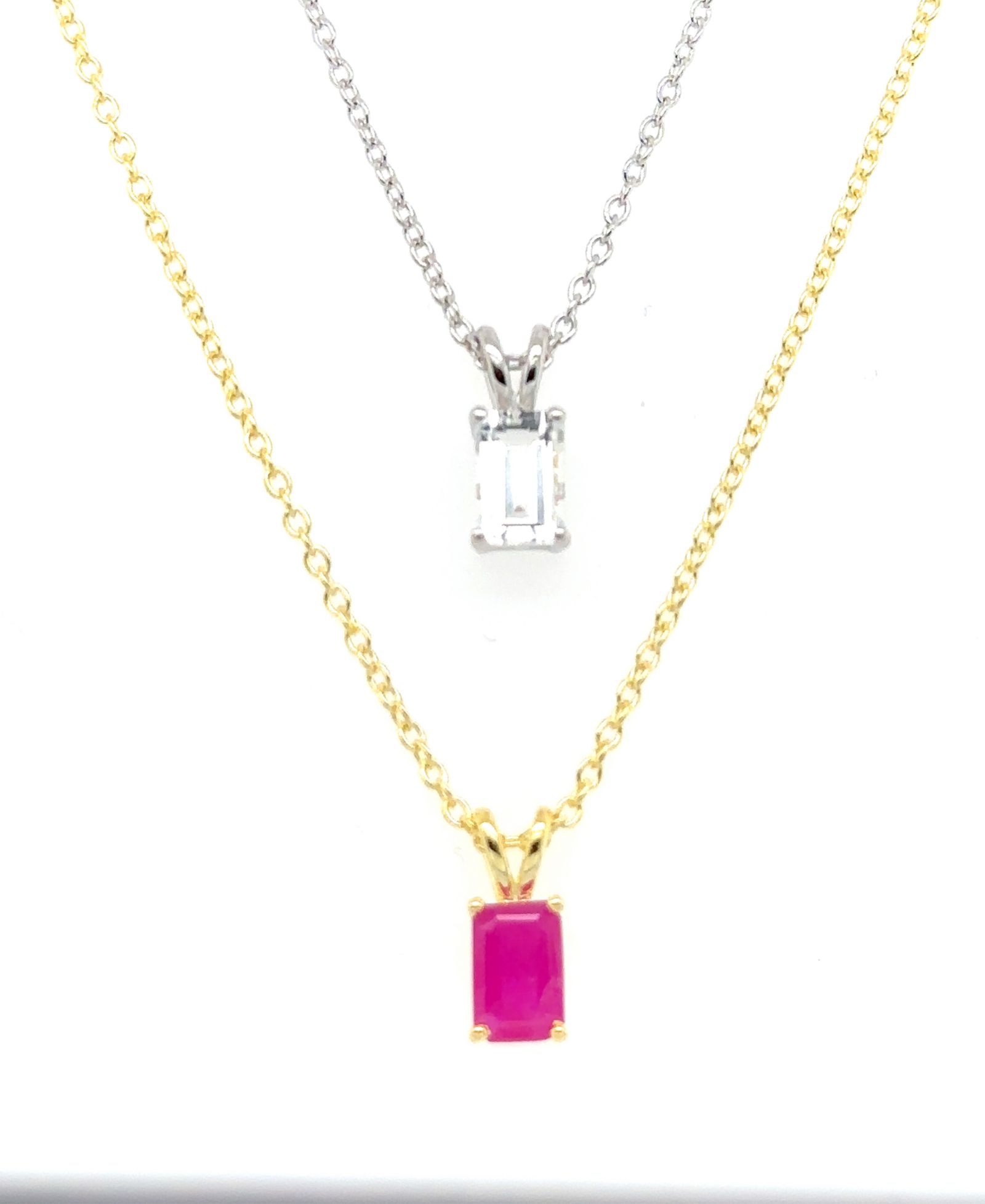 2-Pc. Set Ruby (5/8 ct. t.w.) & White Topaz (5/8 ct. t.w.) Solitaire 18" Pendant Necklaces in Sterling Silver & 10k Gold-Plated Sterling Silver (Also in Amethyst & White Topaz)