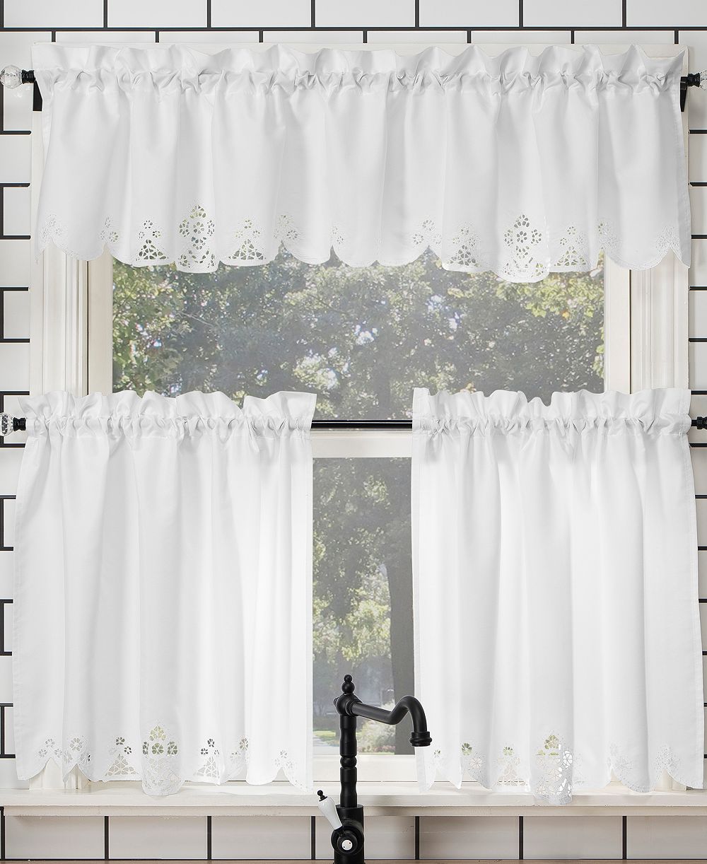 No. 918 Комплект штор Mariela Floral Trim Semi-Sheer Rod Pocket Kitchen Curtain Valance and Tiers