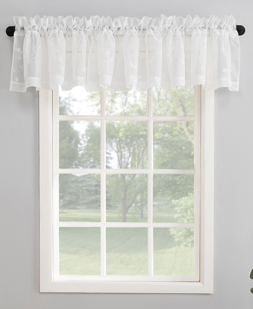 Delia Embroidered Floral Sheer Rod Pocket Curtain