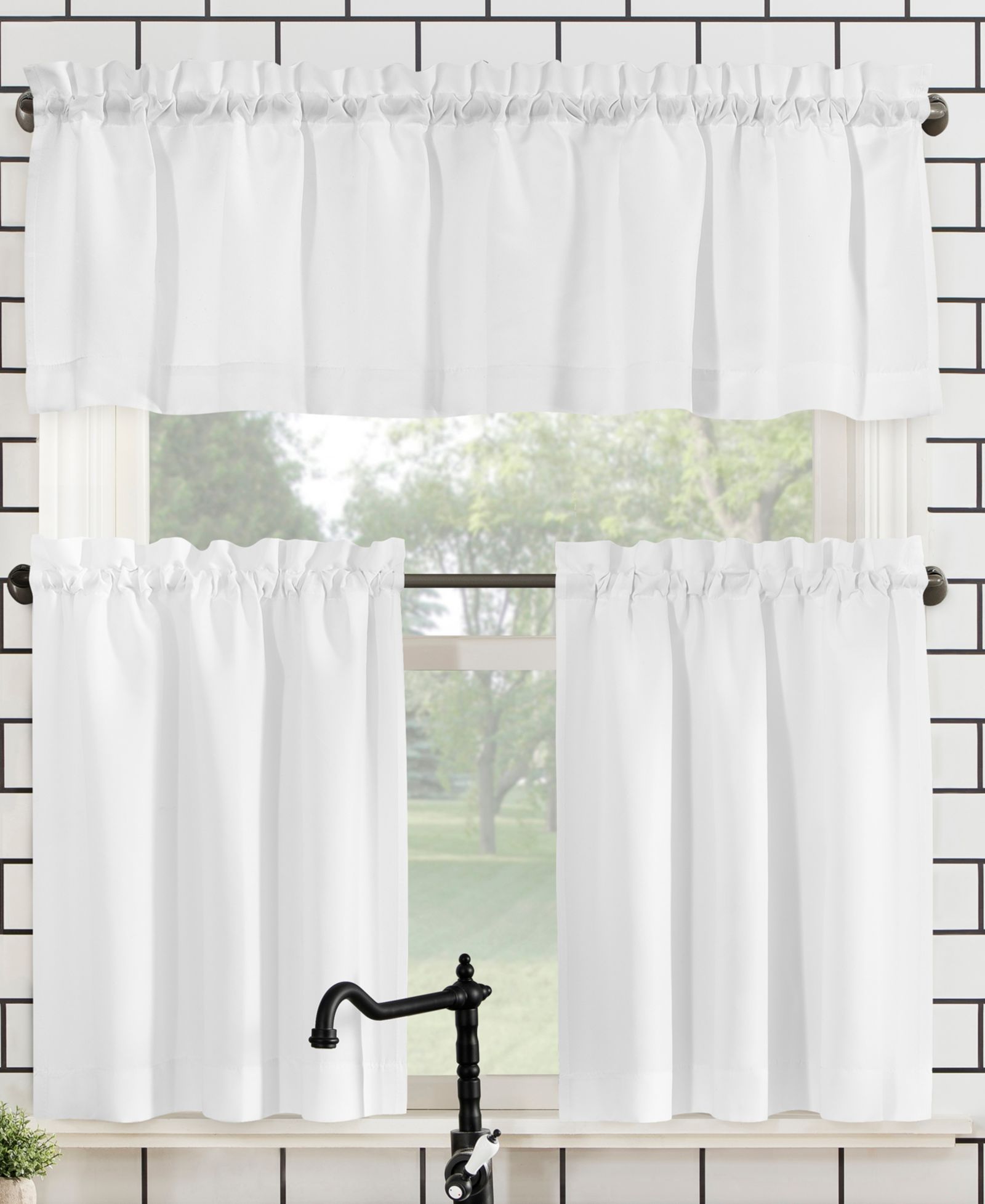 No. 918 Martine Microfiber Semi-Sheer Rod Pocket Kitchen Curtain Valance and Tiers Set