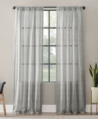 Textured Slub Stripe Anti-Dust Linen Blend Sheer Curtain Panel