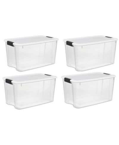 Sterilite 70 Qt Clear Plastic Stackable Storage Bin with Latching Lid, (4 Pack)