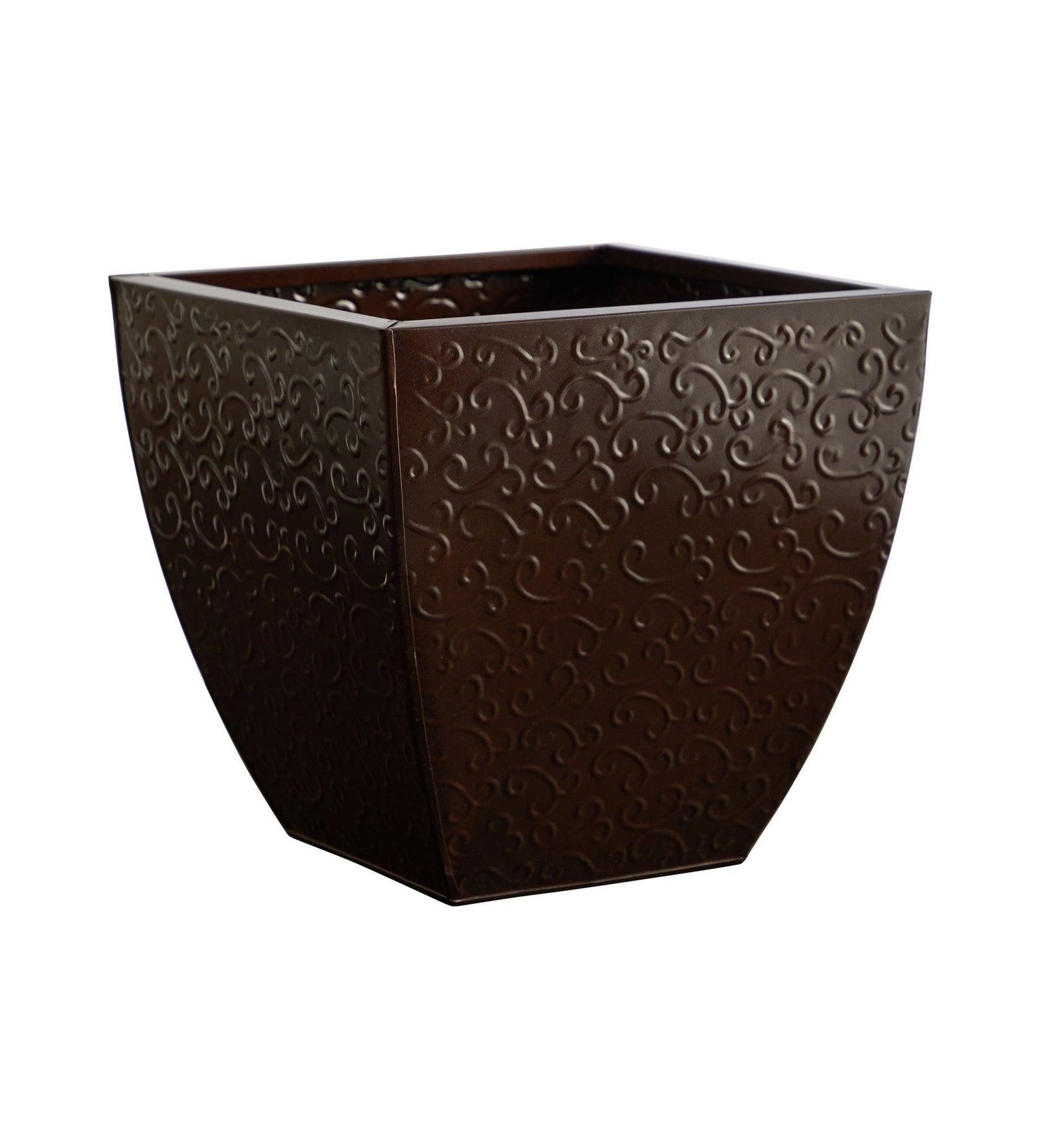 14 Inch Embossed Metal Scroll Planter Decorative Garden Pot