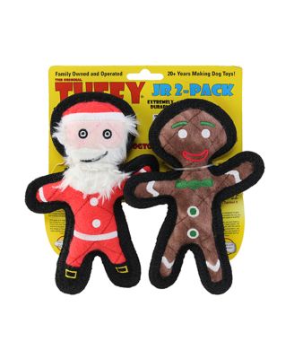 Tuffy Jr Holiday Gingerbread Man and Santa 2 Pack, Dog Toy