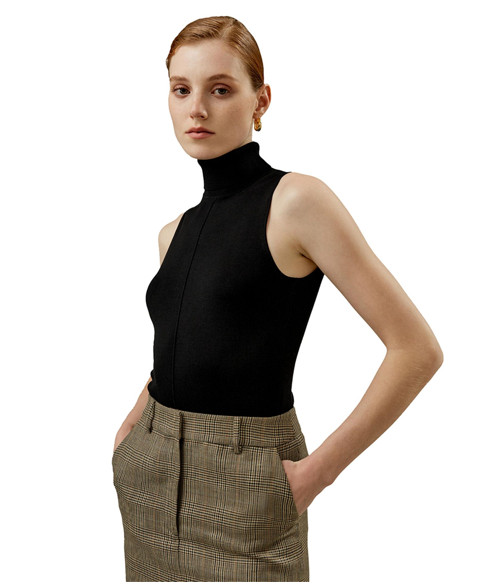 LILYSILK Women's Silk Knitted Turtleneck Sleeveless Top
