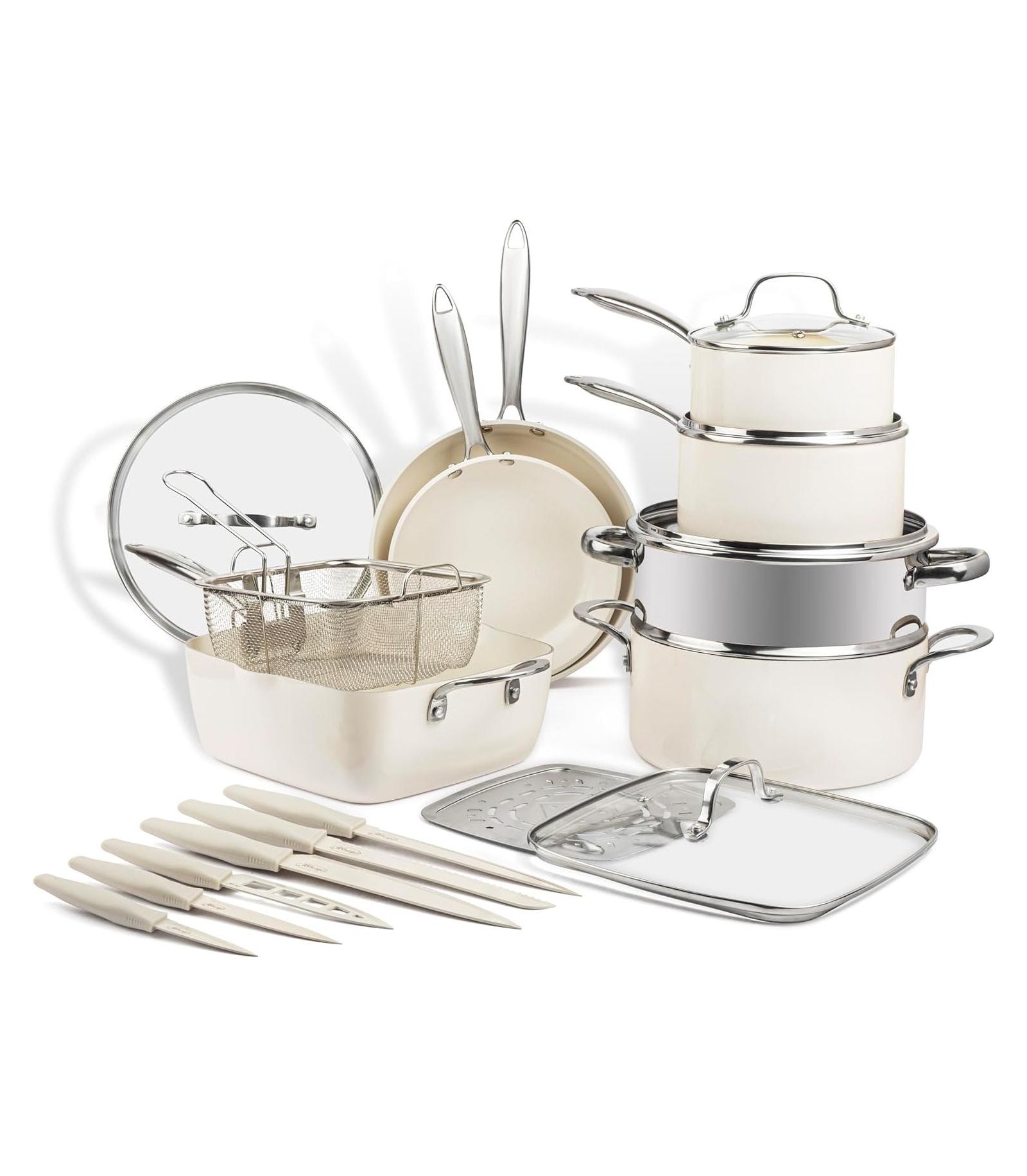 Gotham Steel Natural Collection 20-Piece Nonstick Cookware with Knive Set