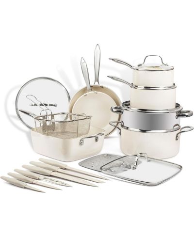 Gotham Steel Natural Collection 20-Piece Nonstick Cookware with Knive Set