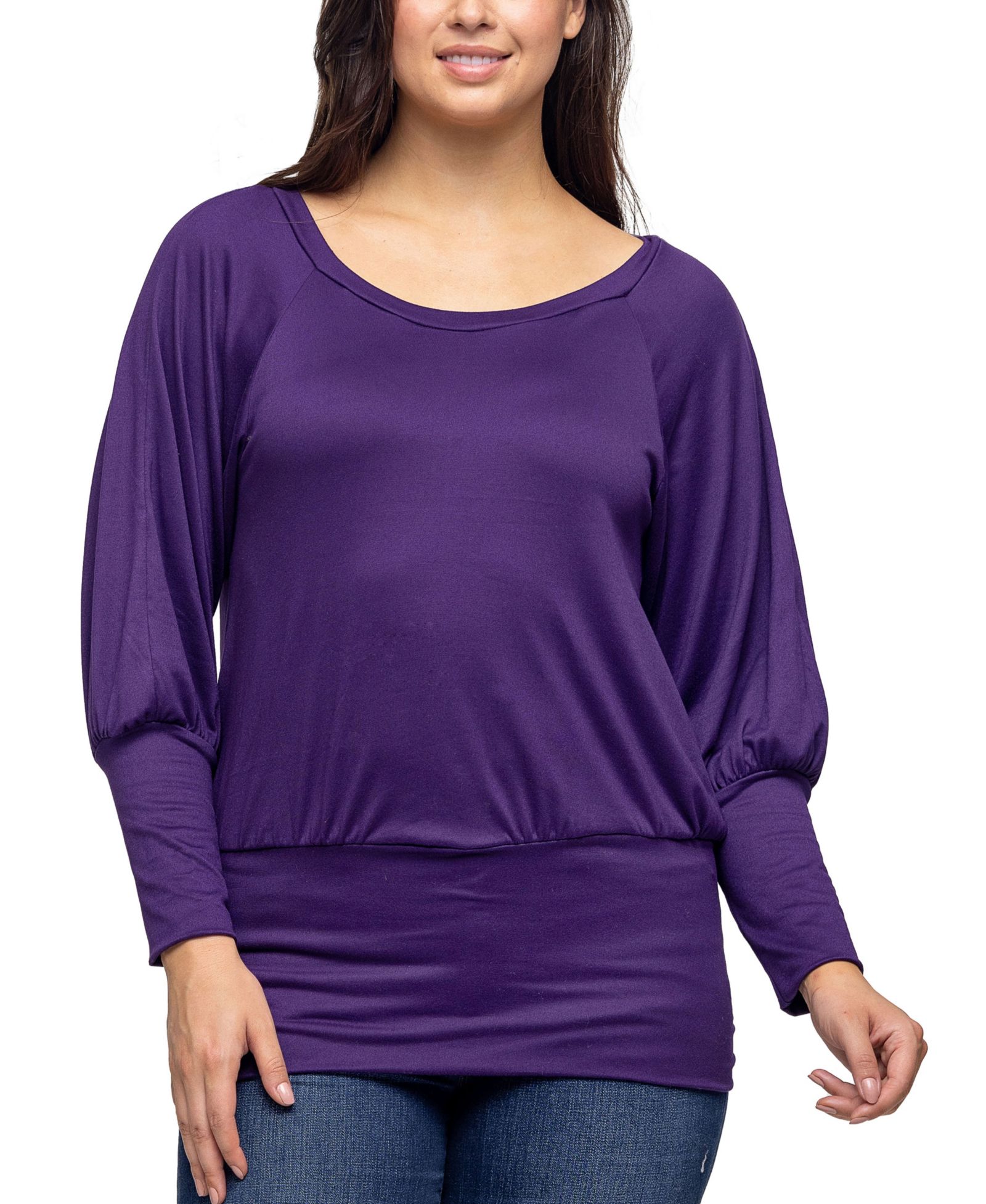 24seven Comfort Apparel Женский топ с круглым вырезом и длинным рукавом