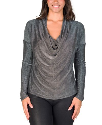24seven Comfort Apparel Женский топ с воротником-стойкой из мерцающей ткани