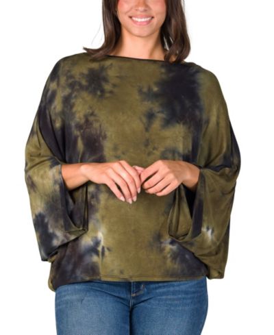 24seven Comfort Apparel Женский Green Tie Dye Batwing Sleeve Relaxed Fit Top