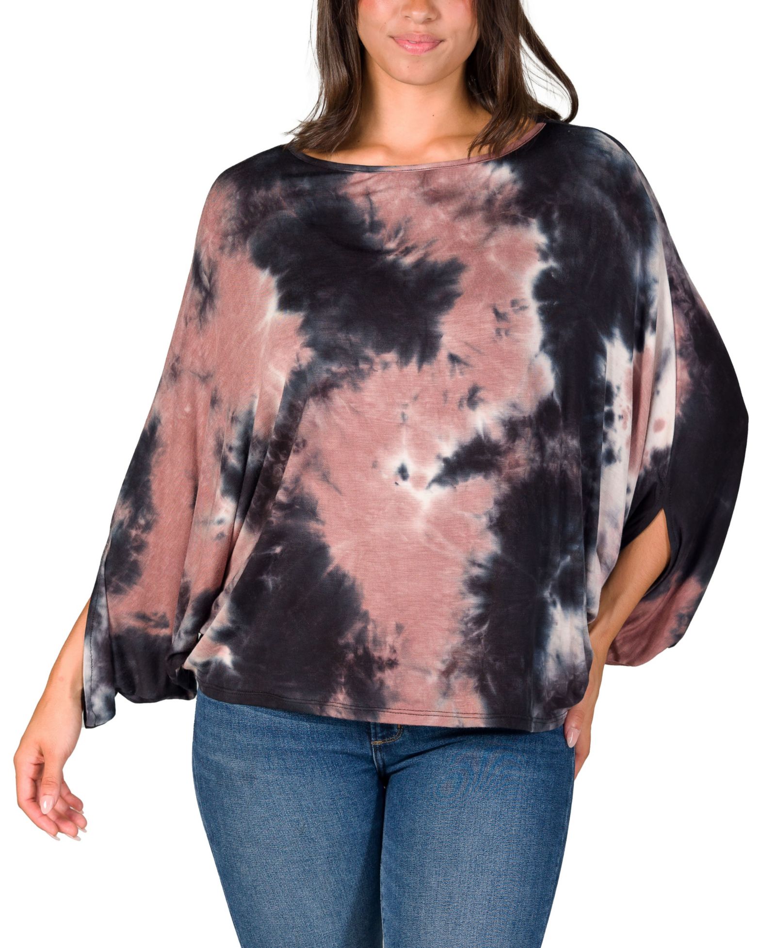 24seven Comfort Apparel Женский топ Mocha Tie Dye Batwing Sleeve