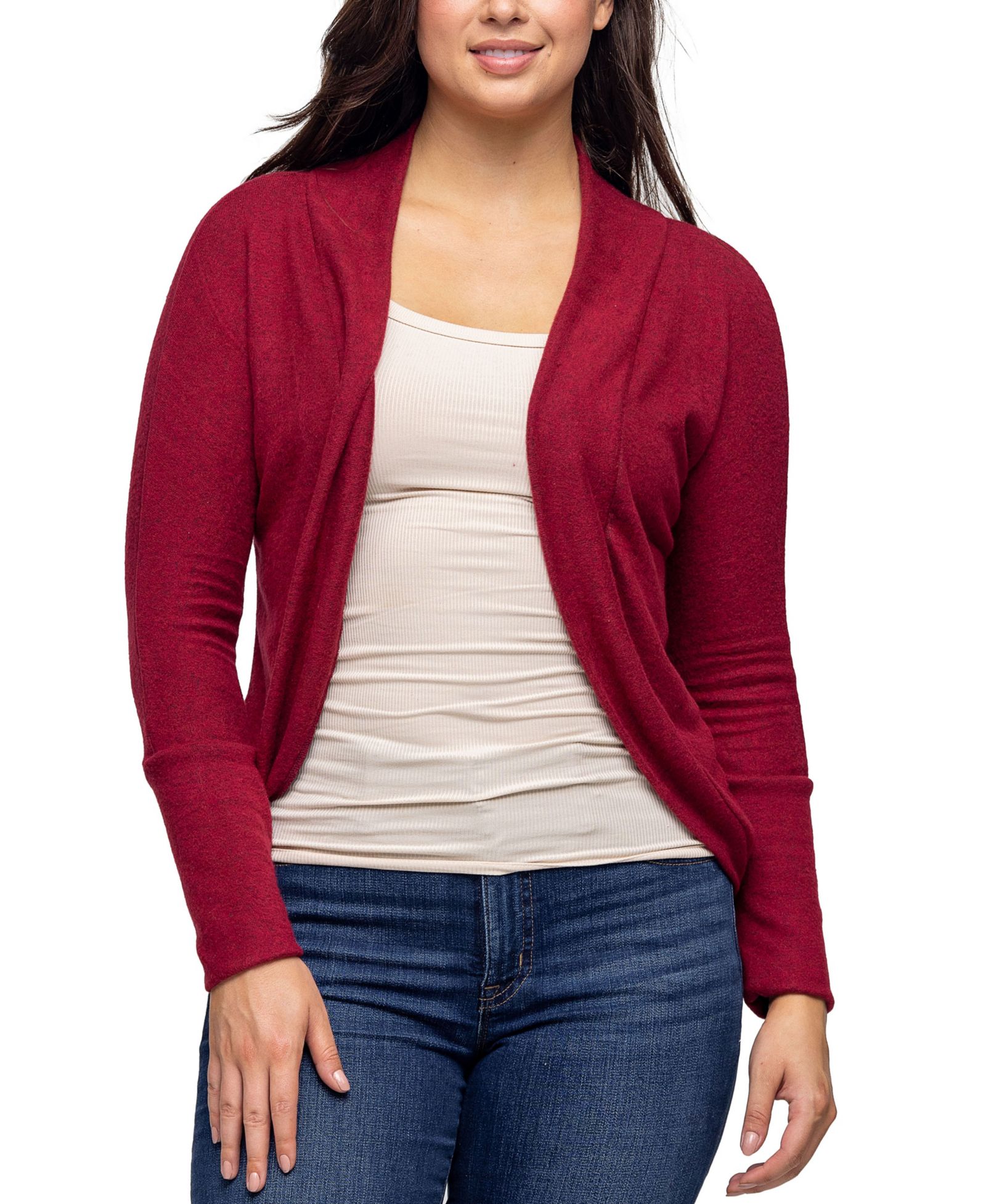 24seven Comfort Apparel Women's Curved Hem Open Front Long Bolero Shrug