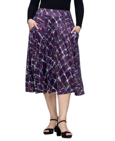 Женская миди-юбка 24seven Comfort Apparel Purple Print Elastic Waist Pocket