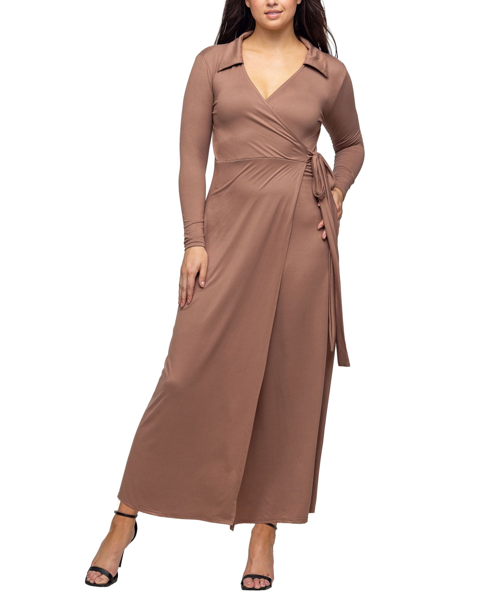 24seven Comfort Apparel Women's Comfortable Collared Wrap Maxi Dress