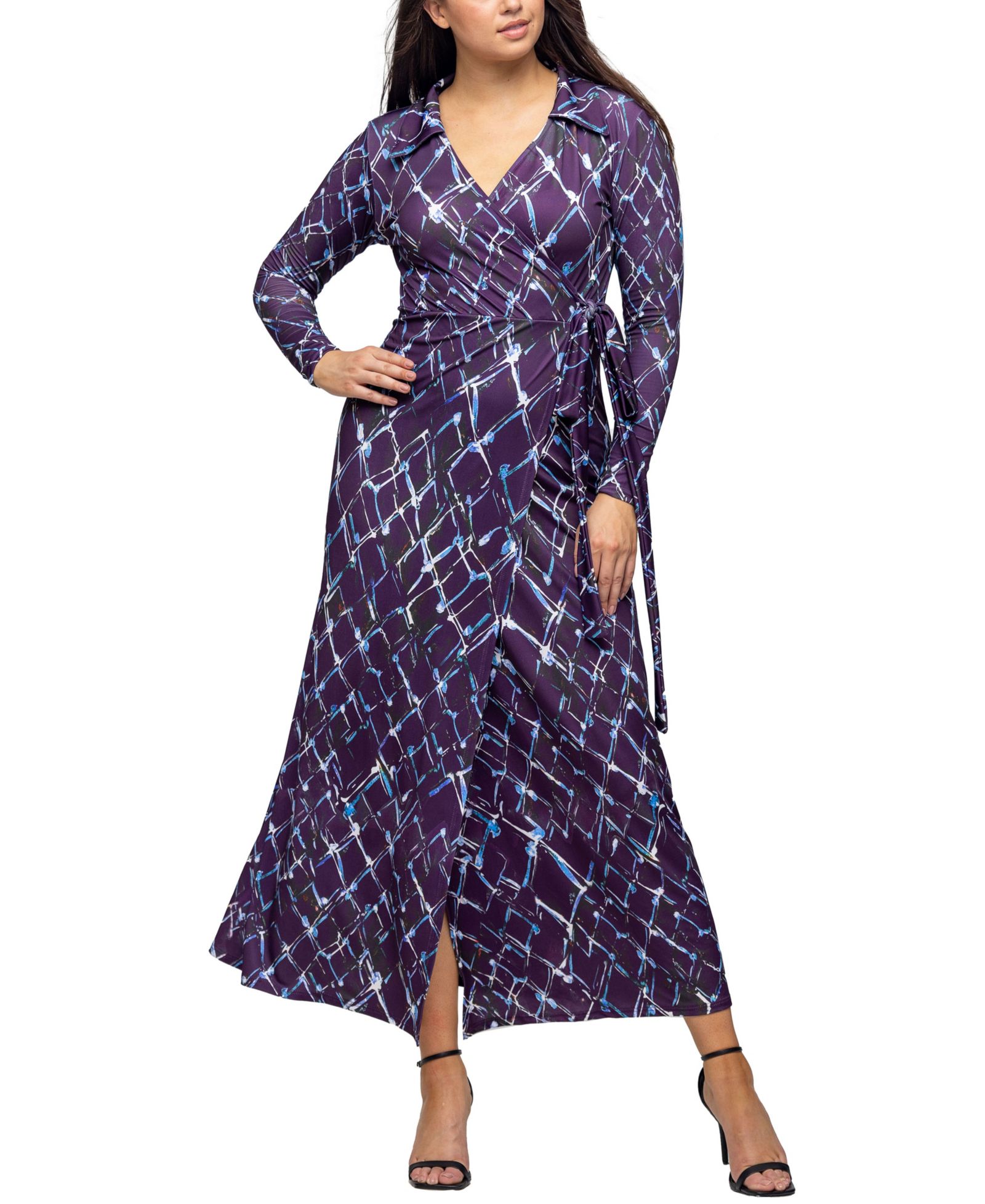 Женское платье 24seven Comfort Apparel Purple Print Collared Wrap Maxi Dress