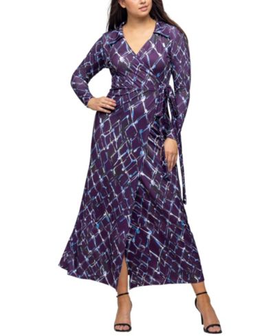 Женское платье 24seven Comfort Apparel Purple Print Collared Wrap Maxi Dress