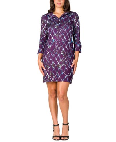 Женское мини-платье 24seven Comfort Apparel Purple Print Three Quarter Sleeve