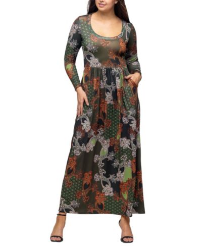 Женское платье макси с длинным рукавом и завышенной талией 24seven Comfort Apparel Green