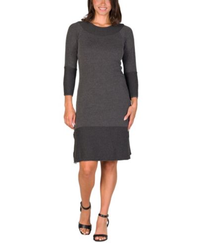24seven Comfort Apparel Женское трикотажное платье в рубчик с длинным рукавом и разрезом