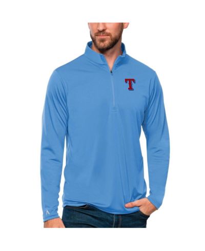 Мужской джемпер Antigua Powder Blue Texas Rangers Tribute Quarter-Zip Pullover Top
