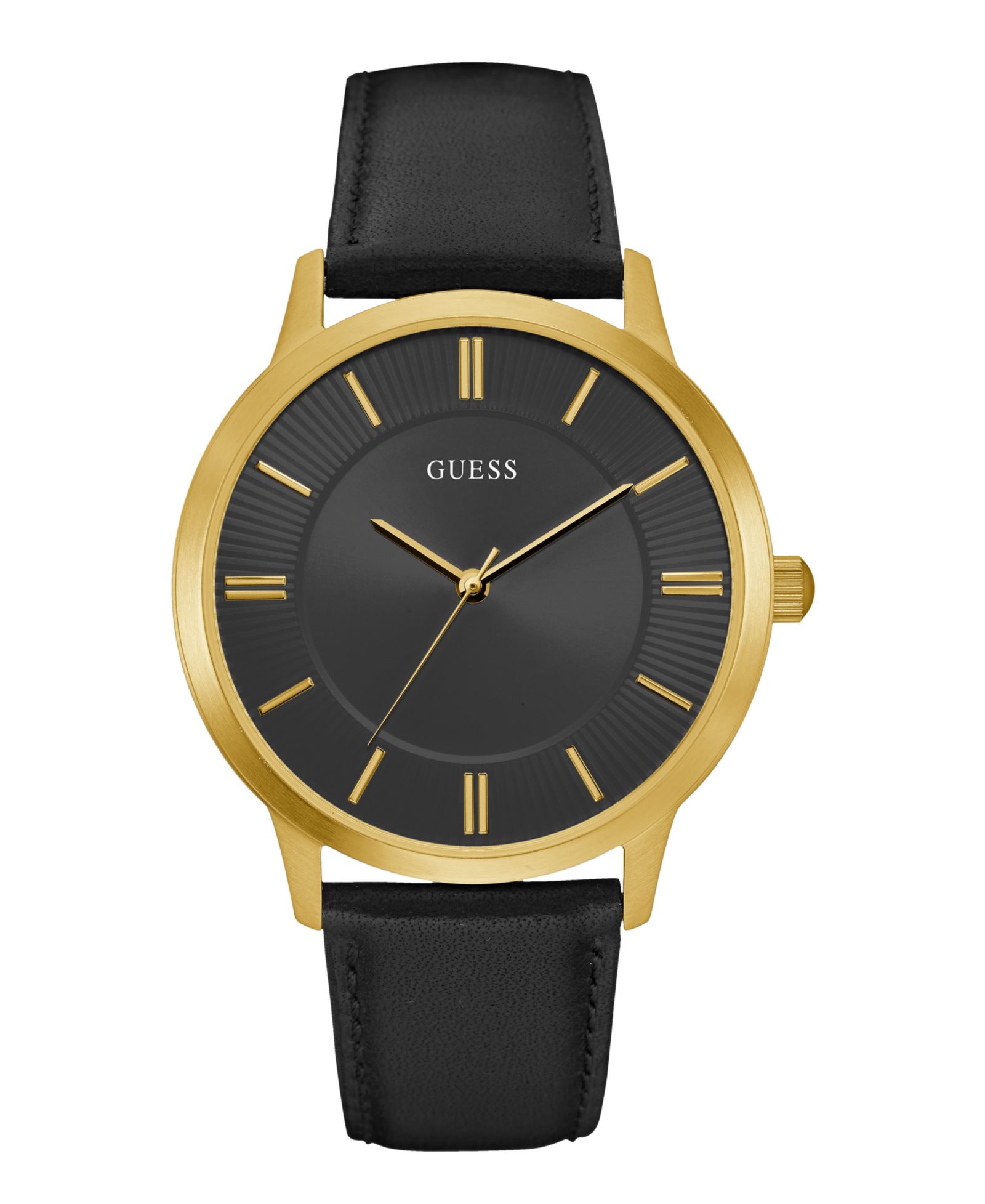 Мужские аналоговые часы GUESS из черной кожи, 44mm