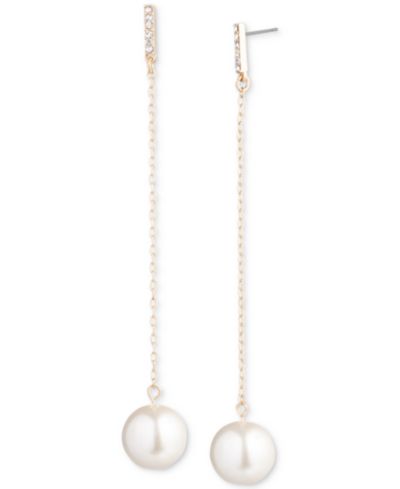 Emily in Paris Gold-Tone Pavé & Imitation Pearl Linear Drop Earrings