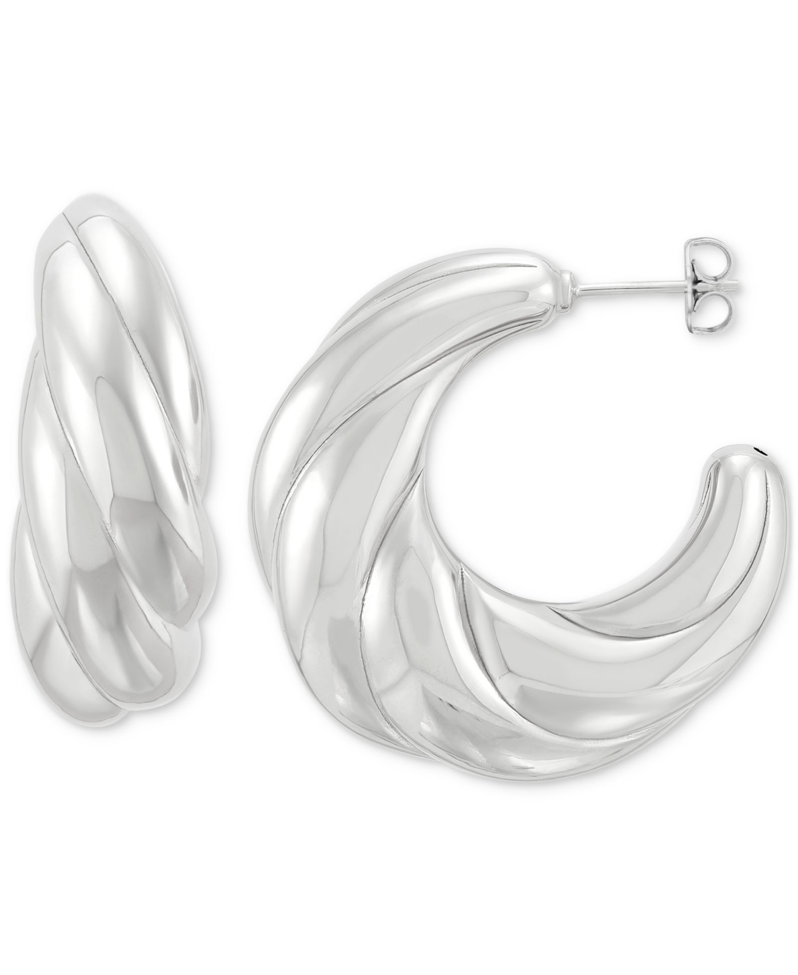 Серебряные серьги-кольца Polished Shrimp Style, 1.3"