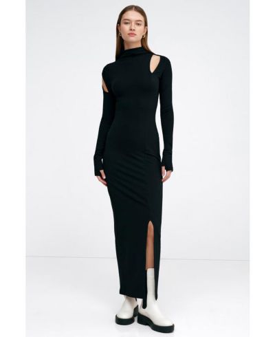 Marcella Women's Park Mock-Neck Cutout Thumbhole Side-Slit Casual Midi Dress
