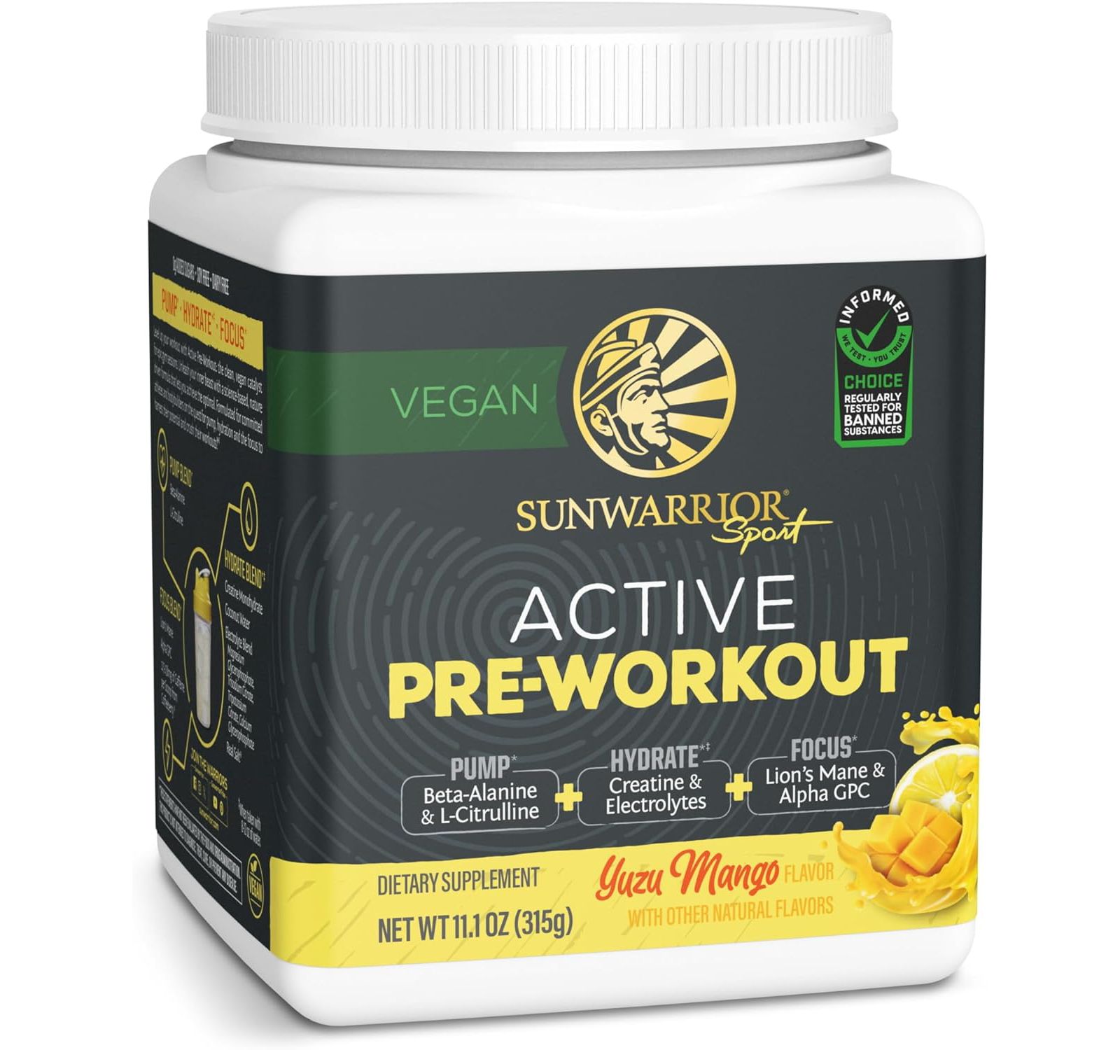 Предтренировочный комплекс Sunwarrior US Active, Yuzu Mango, 315gm