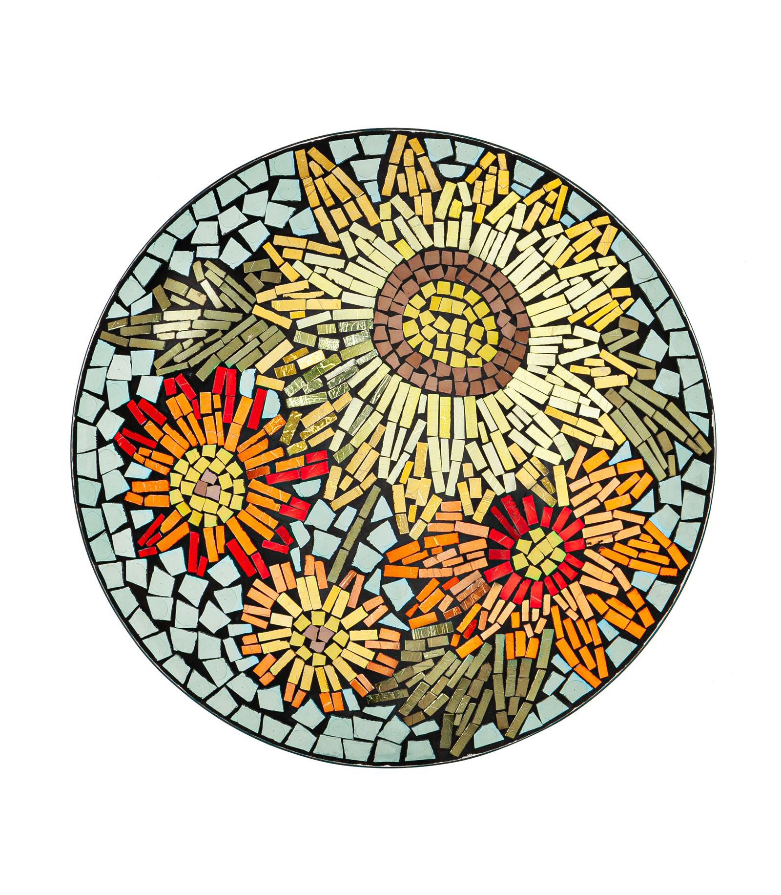 Evergreen 18" Glass Bird Bath, Moasic Translucent and Metallic Finish