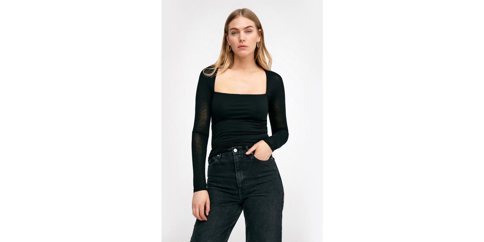 Marcella Women's Lonnie Fitted Jersey Top with Sheer Raglan Sleeves