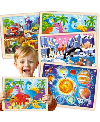 Quokka Wooden Jigsaw 24-Piece 4-Puzzle Set, Ages 3+